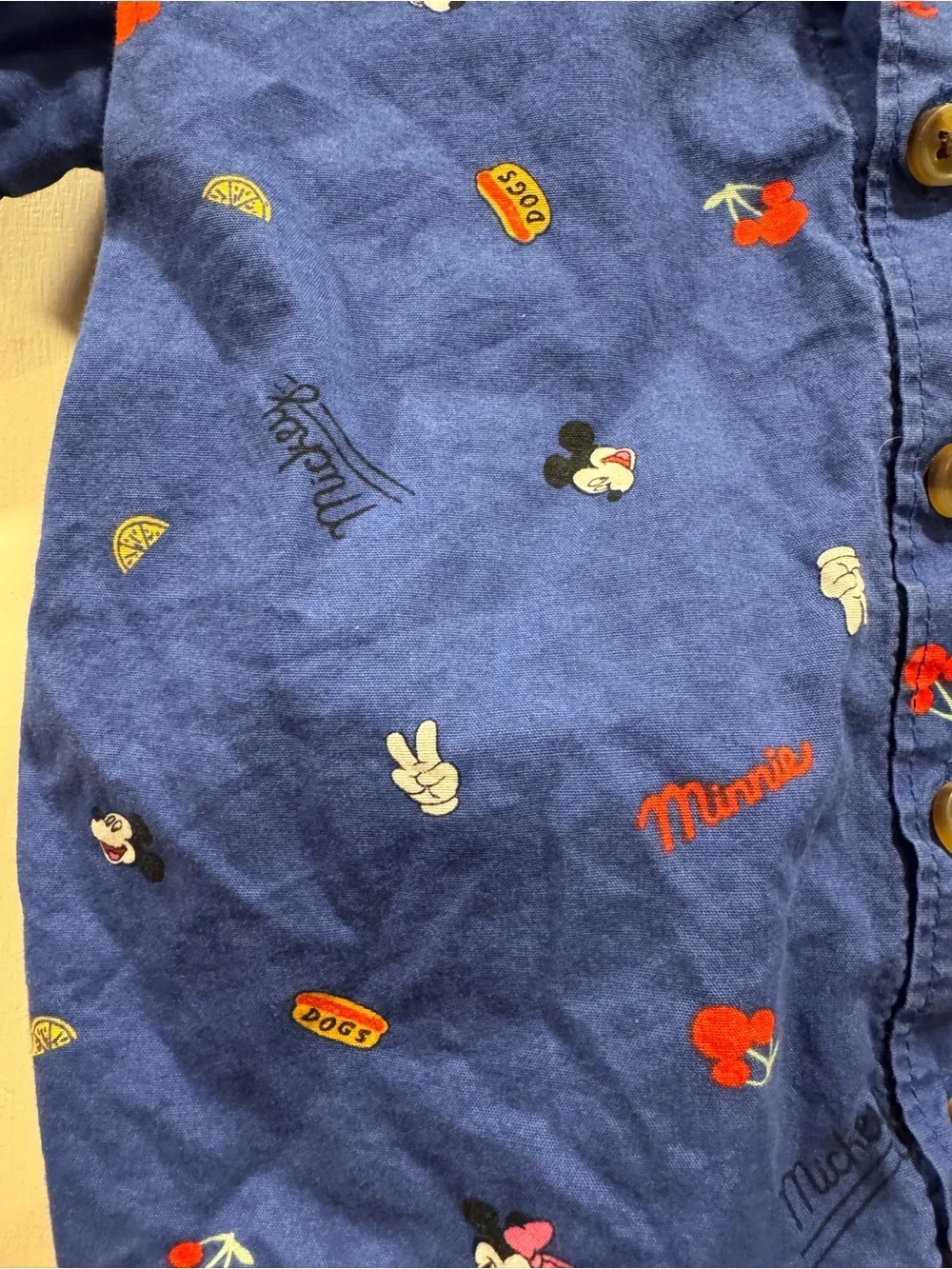 Old Navy x Disney Mickey Mouse Poplin Cotton Button Up Shirt 3T Hotdog Fall